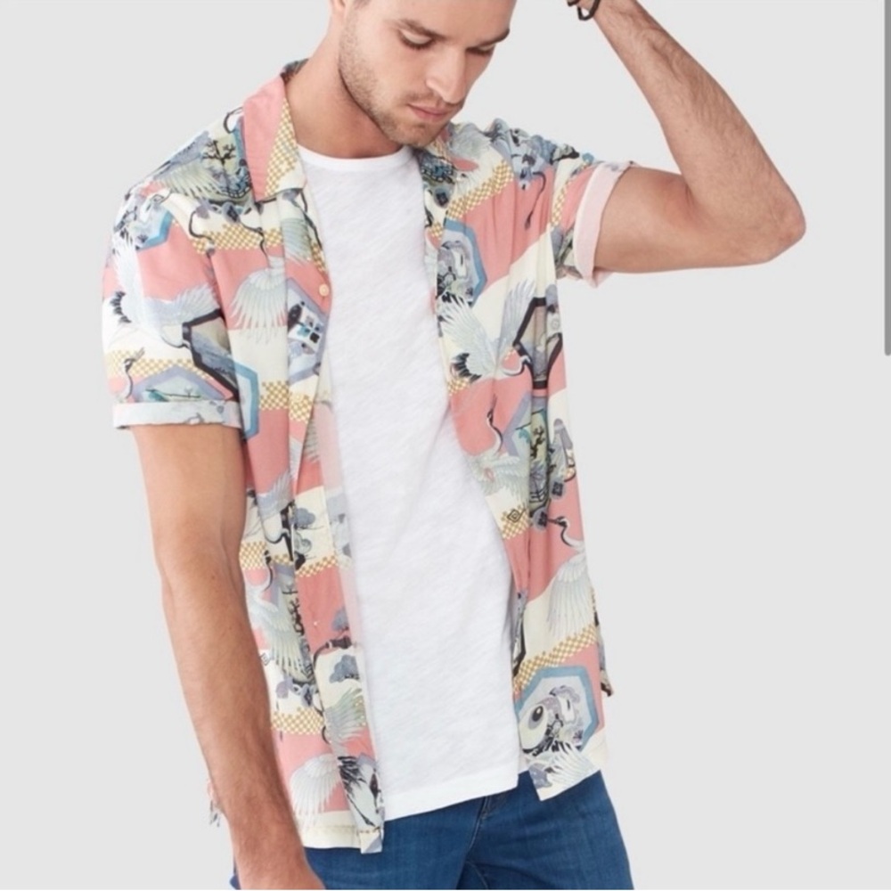 All Saints Sheild SS Colorful Short Sleeve Button-Up Shirt